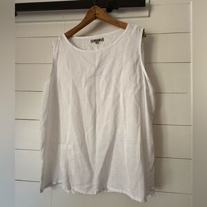 FLAX Women’s White Sleeveless Blouse Tank Top Women’s Size Large 100% Linen